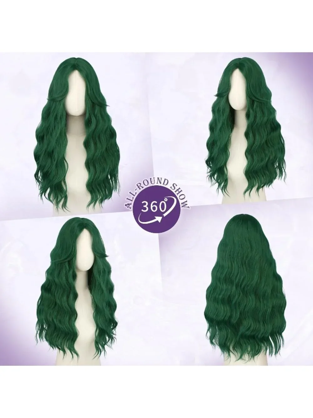 Women's Dark Green 26 Inch Heat Resistant Curtain Bangs Long Wavy Wigs